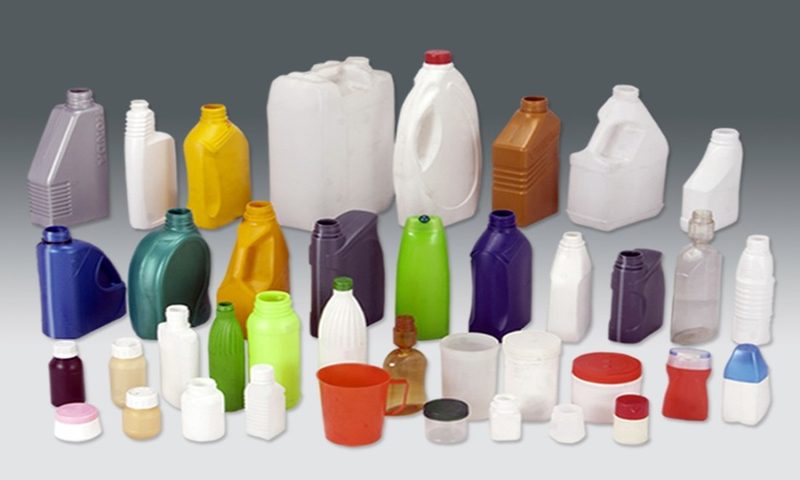 A wider range — bottles, jars, closures and measures — showing the geometries this tooling has to hold.